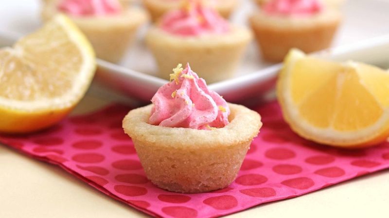 Lemon Sugar Cookie Cups with Strawberry Frosting