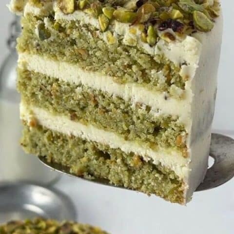 Homemade Pistachio Cake with Whipped Cream Pistachio Frosting