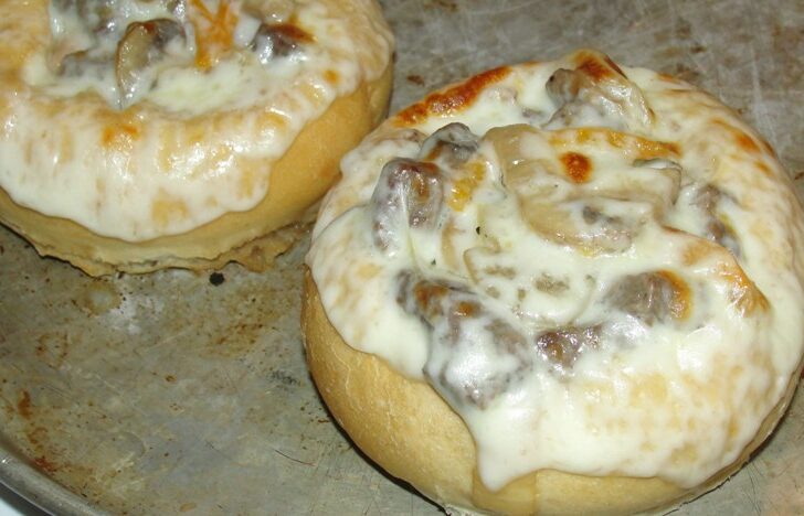 Philly Cheesesteak Stew in a bread bowl