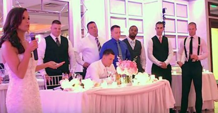 Bride Begins Speech Then Suddenly Asks Six Cops To Stand Behind Groom