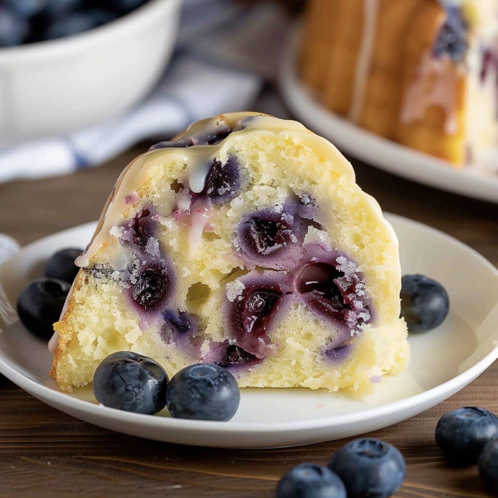 Indulge in the divine combination of lemon and blueberries with this moist and flavorful pound cake.