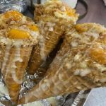 Peach cobbler cheesecake cones