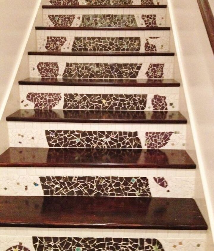 nasty carpeted stairs go to mosaic garden path magic , stairs