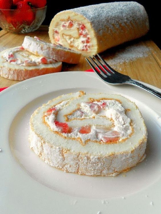 Strawberries and Cream Angel Food Cake Roll 