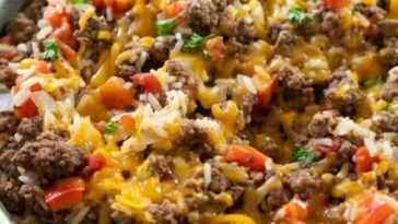 GROUND BEEF AND RICE SKILLET DINNER