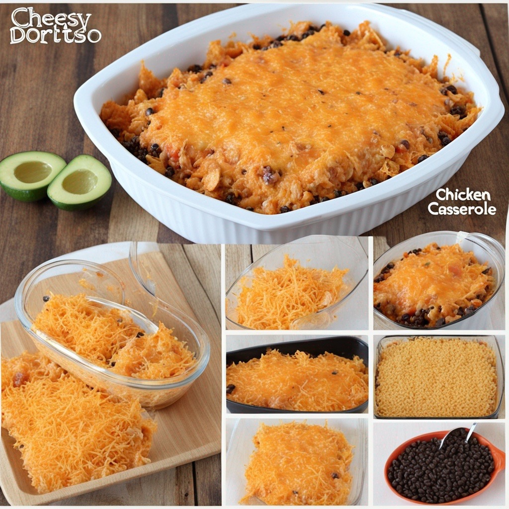 Step-by-Step Layering of Doritos Casserole in Baking Dish.