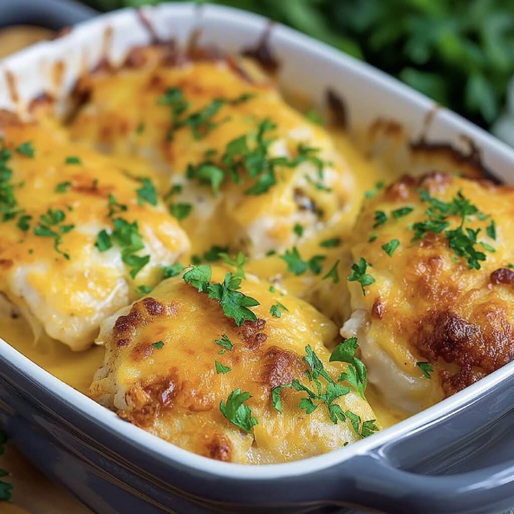 Delicious smothered cheesy chicken ready to serve