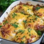 Need a quick and satisfying dinner? This cheesy chicken bake is your answer - easy, cheesy, and absolutely delicious!