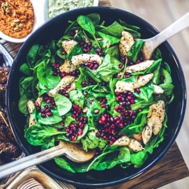About Page 25 spinach chicken pomegranate salad 5938 1