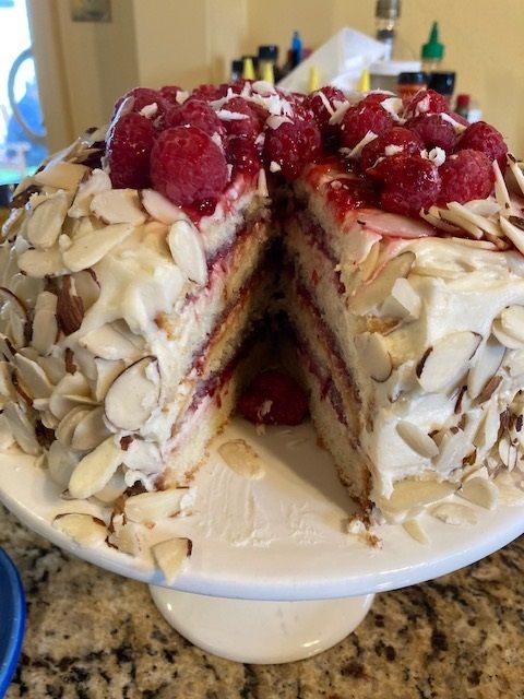 Almond Raspberry Cake with White Chocolate AMARETTO BUTTERCREEM
