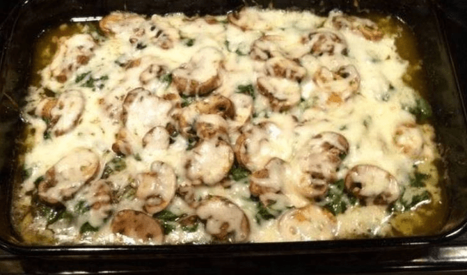 Chicken spinach and mushroom low carb oven dish