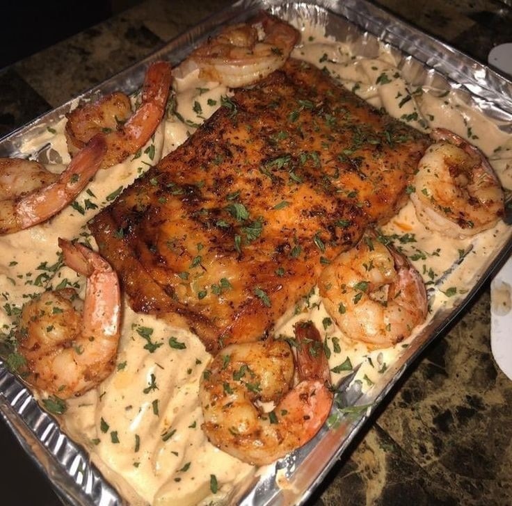CAJUN SALMON AND SHRIMP ALFREDO