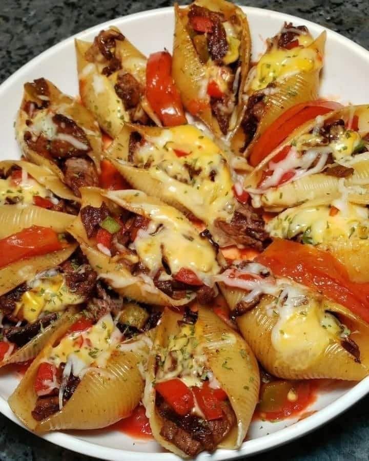 Cheesesteak Stuffed Pasta Shells In Marinara Sauce