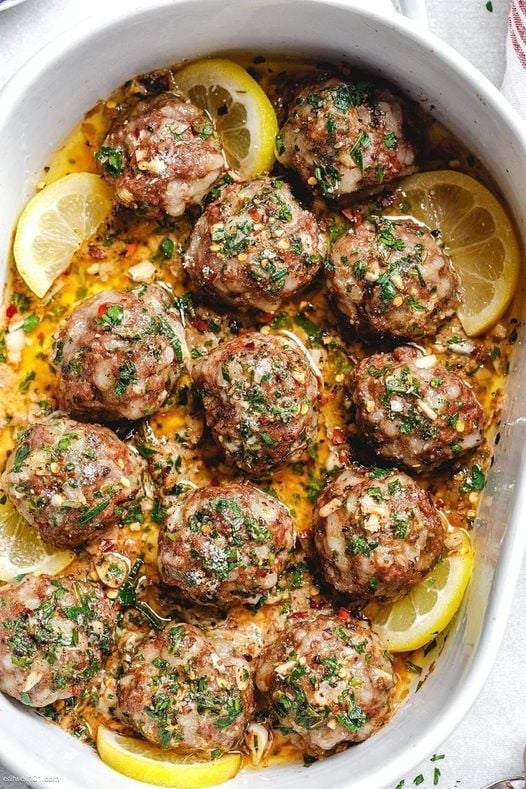 Baked Turkey Meatballs with Lemon Garlic Butter Sauce 2 Baked Turkey Meatballs with Lemon Garlic Butter Sauce