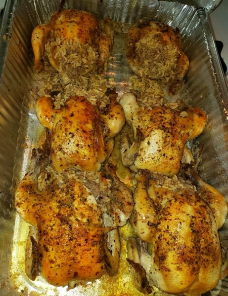 DIRTY RICE STUFFED CORNISH HENS