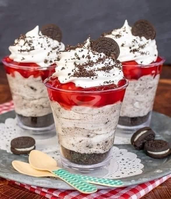 No Bake Cherry Cookies and Cream Cheesecake Parfaits