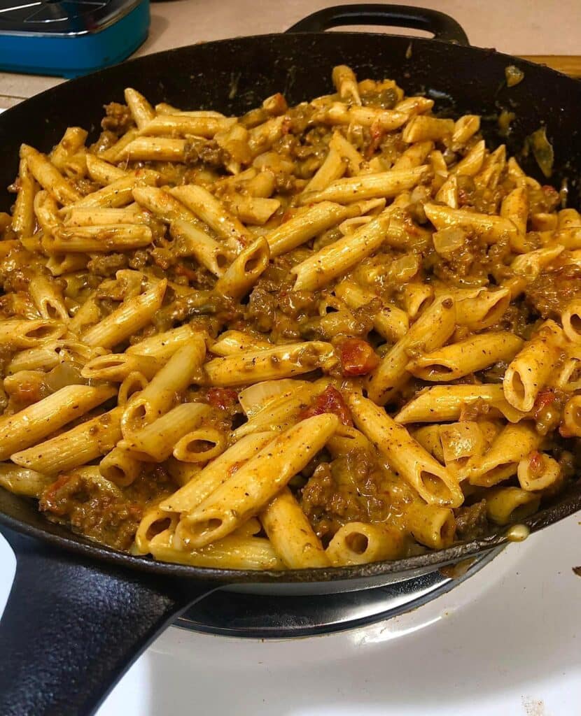 Meaty Cheesy Chili Mac With Penne Pasta 1 Meaty cheesy chili mac with penne pasta