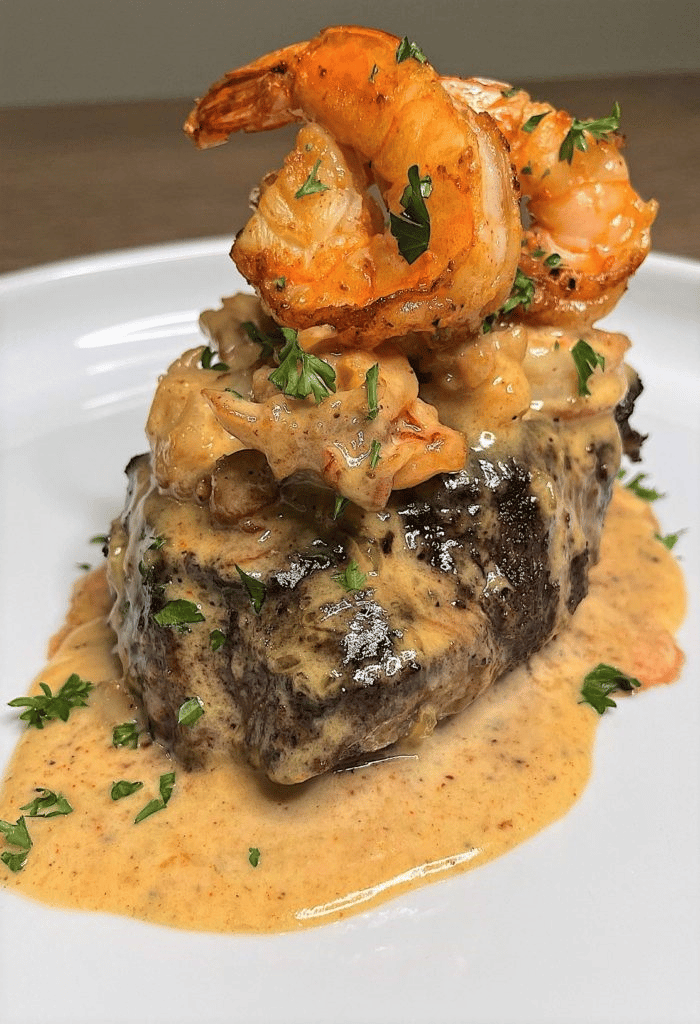 Pan Seared Steak with Shrimp & Lobster Sauce Recipe