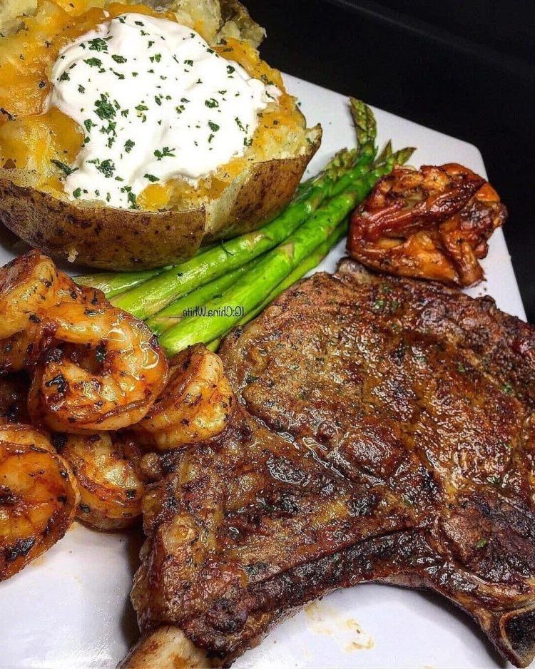 Garlic butter grilled steak & shrimp Recipe