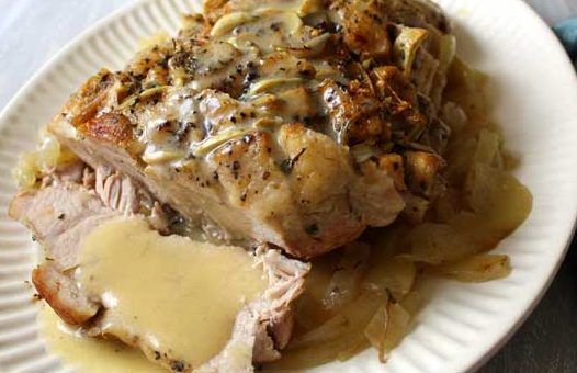 Garlic Herb Pork Roast and Creamy White Wine Gravy