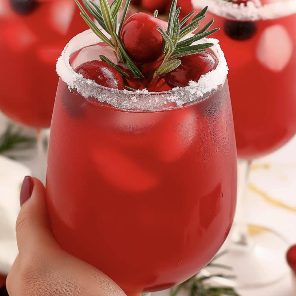 Christmas Mistletoe Margarita: Your Must-Try Holiday Cocktail 1 Refreshing holiday cocktail garnished with cranberries and rosemary