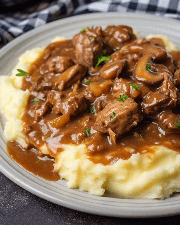 Cream Cheese Pie 1 Beef Tips with Mushroom Gravy
