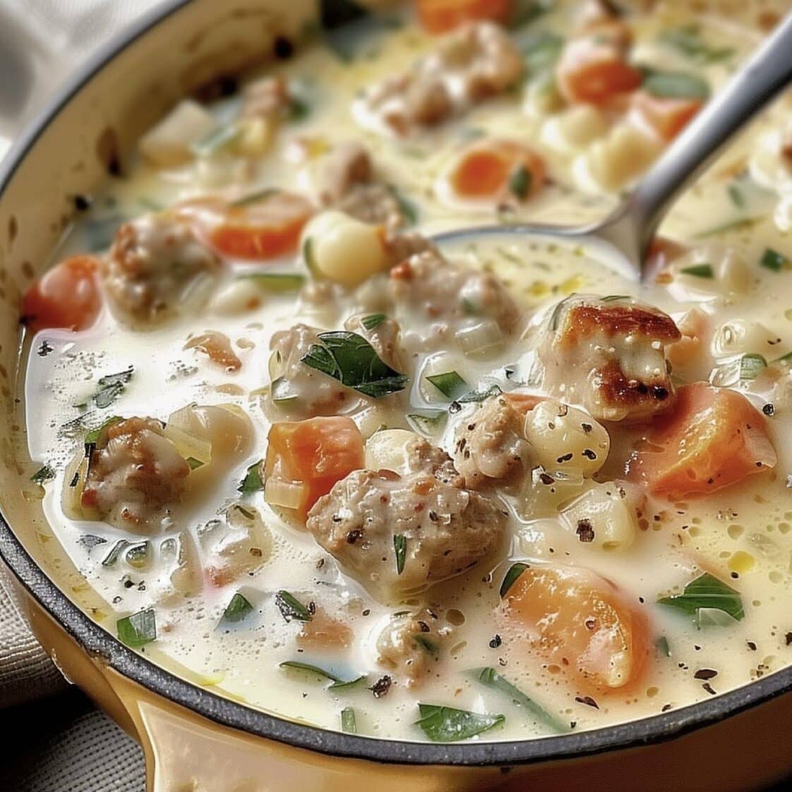 Creamy Parmesan Italian Sausage Soup - Easy Family Recipes