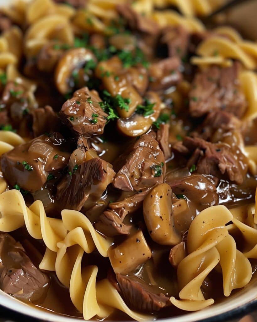 Crockpot Beef Tips & Noodles - Nine Recipes