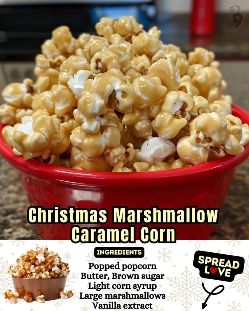Christmas Marshmallow Caramel Corn 6 Step-by-step guide to making easy caramel corn with marshmallows, ideal for Christmas dessert recipes and festive holiday treats.